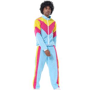 Men's Vintage Tracksuit Top and Trousers Colorful Hip Hop Dancing Adult Cosplay Costume N23354