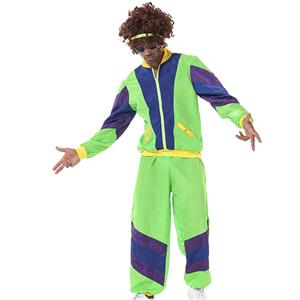 Men's Vintage Tracksuit Top and Trousers Colorful Hip Hop Dancing Adult Cosplay Costume N23355