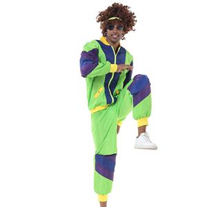 Men's Vintage Tracksuit Top and Trousers Colorful Hip Hop Dancing Adult Cosplay Costume N23355