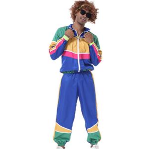 1980s Aerobics Sports Costume, 1970s Adult Men's Disco Dancing King Costume, 70s Disco Theme Party Dacing Costume, Men's Dancing Costume, Men's Disco Halloween Costume, 80s 90s Disco Hip Hop Dancing Adult Costume, Adult Windbreaker and Pants Cosplay Halloween Costume, #N23356