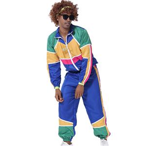 Men's Vintage Tracksuit Top and Trousers Colorful Hip Hop Dancing Adult Cosplay Costume N23356