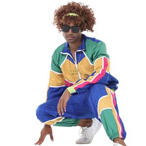 Men's Vintage Tracksuit Top and Trousers Colorful Hip Hop Dancing Adult Cosplay Costume N23356