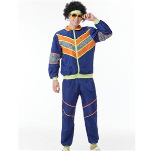 1980s Aerobics Sports Costume, 1970s Adult Men's Disco Dancing King Costume, 70s Disco Theme Party Dacing Costume, Men's Dancing Costume, Men's Disco Halloween Costume, 80s 90s Disco Hip Hop Dancing Adult Costume, Adult Windbreaker and Pants Cosplay Halloween Costume, #N23358