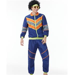 Men's Vintage Tracksuit Top and Trousers Colorful Disco Rock Dancing Adult Cosplay Costume N23358