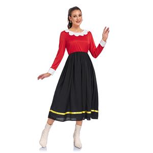 90s Retro Sailor Style Dress with Ruffle Collar - Red Black Flared Dress for Vintage Fashion N23802