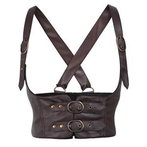 Steampunk Corset, Leather Harness, Cross Back Bustier, Vintage Waist Cincher, Gothic Top, Punk Fashion, Adjustable Corset, Brass Buckle, Faux Leather Top, Festival Outfit, Cosplay Costume, Retro Bustier, Edgy Style, Alternative Fashion, Waist Training Top #N23904