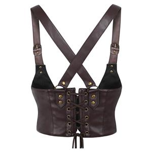 Steampunk Leather Corset Top with Adjustable Buckle and Cross Back Straps N23904