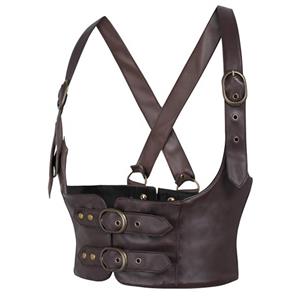 Steampunk Leather Corset Top with Adjustable Buckle and Cross Back Straps N23904