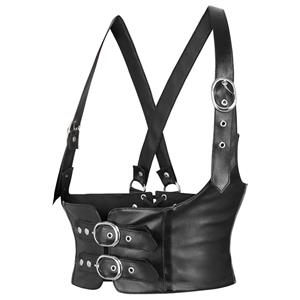 Steampunk Leather Corset Top with Adjustable Buckle and Cross Back Straps N23905