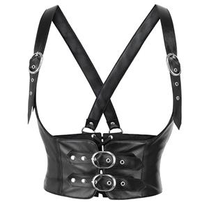 Steampunk Corset, Leather Harness, Cross Back Bustier, Vintage Waist Cincher, Gothic Top, Punk Fashion, Adjustable Corset, Brass Buckle, Faux Leather Top, Festival Outfit, Cosplay Costume, Retro Bustier, Edgy Style, Alternative Fashion, Waist Training Top #N23905