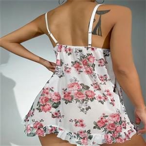 Women's Sleepwear Sexy Babydoll Chemise Nightgown Lace Trim Floral Lingerie Dress N23437