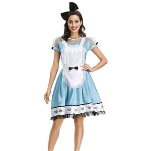 3ps Adorable Alice Light-blue Wonderland Dress Halloween Cosplay Maid Fancy Costume N19621