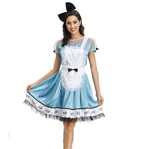3ps Adorable Alice Light-blue Wonderland Dress Halloween Cosplay Maid Fancy Costume N19621