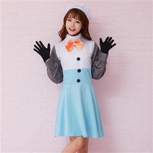 3ps Adorable Winter Snowman High Neck Long Sleeve Mini Dress Cosplay Fancy Costume N19468