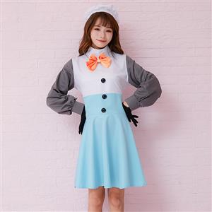 3ps Adorable Winter Snowman High Neck Long Sleeve Mini Dress Cosplay Fancy Costume N19468