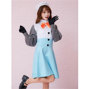 3ps Adorable Winter Snowman High Neck Long Sleeve Mini Dress Cosplay Fancy Costume N19468