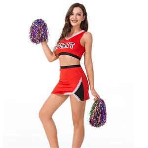 Hot Adult Cheerleader Crop Top Mini Skirt and Pom-poms Uniform Carnival Cosplay Costume N21455