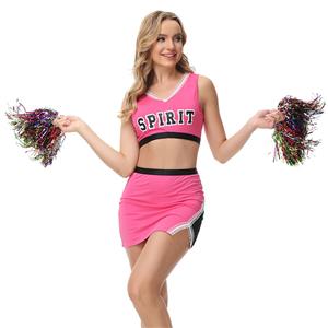 Hot Adult Cheerleader Crop Top Mini Skirt and Pom-poms Uniform Carnival Cosplay Costume N21640