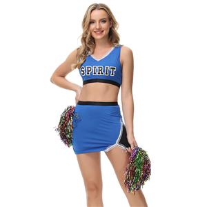 Hot Adult Cheerleader Crop Top Mini Skirt and Pom-poms Uniform Carnival Cosplay Costume N21641