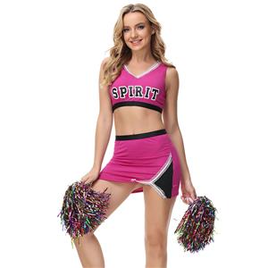 Hot Adult Cheerleader Crop Top Mini Skirt and Pom-poms Uniform Carnival Cosplay Costume N21642