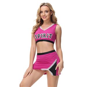 Hot Adult Cheerleader Crop Top Mini Skirt and Pom-poms Uniform Carnival Cosplay Costume N21642