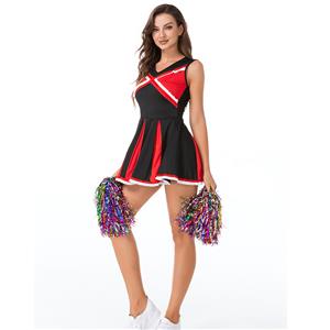 Hot Adult Cheerleader Pleated Mini Dress and Pom-poms Sports Carnival Cheering Costume N21456