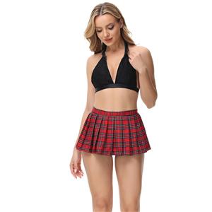 Sexy School Girl Uniform Adult Cosplay Costume Backless Bra Top Mini Pleated Skirt Set N21635