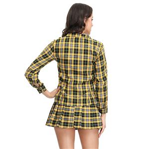 Hot Adult School Girl Cosplay Costume Lapel Check Shirt Plaid Pleated Mini Skirt Set N19122