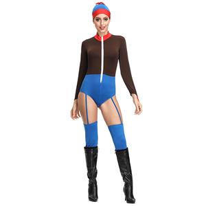 1980s Aerobics Girl Long Sleeve Stretchy One-piece Sports Fitness Bodysuit Cosplay Costume N19149