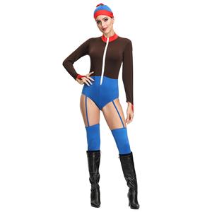 1980s Aerobics Girl Long Sleeve Stretchy One-piece Sports Fitness Bodysuit Cosplay Costume N19149