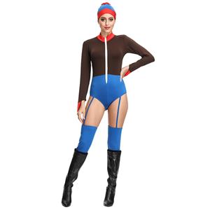 1980s Aerobics Girl Long Sleeve Stretchy One-piece Sports Fitness Bodysuit Cosplay Costume N19149