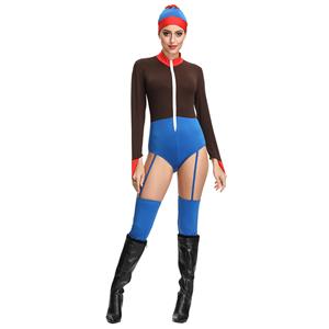 1980s Aerobics Girl Long Sleeve Stretchy One-piece Sports Fitness Bodysuit Cosplay Costume N19149