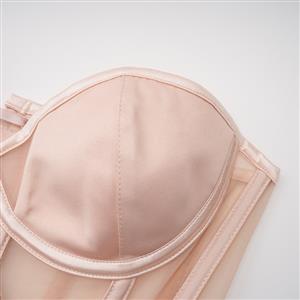 Apricot Strapless Corset Bodysuit with Adjustable Back Lace-Up, Tummy Control Shapewear for Women N23868