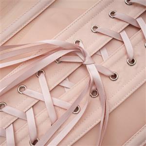 Apricot Strapless Corset Bodysuit with Adjustable Back Lace-Up, Tummy Control Shapewear for Women N23868