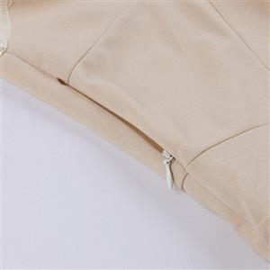 Apricot See-through Mesh Patchwork Turndown Collar Flare Sleeve High Waist Swing Dress N22996