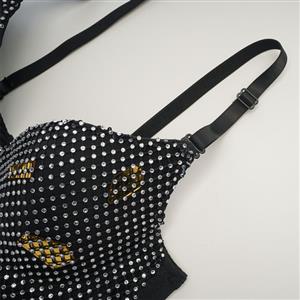 Sexy Black Artificial Diamond B Cup Bustier Bra Clubwear Crop Top N22767