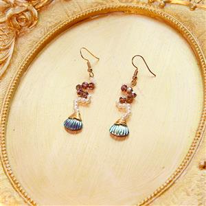 Lovely Pearl and Gemstone Artificial Seashell Mermaid Handmade Cosplay Pendant Earrings J21460