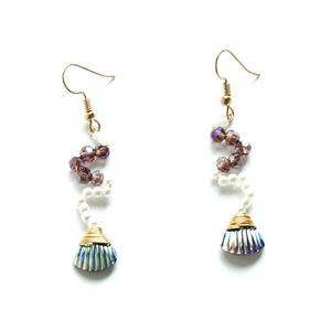 Lovely Pearl and Gemstone Artificial Seashell Mermaid Handmade Cosplay Pendant Earrings J21460