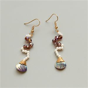 Lovely Pearl and Gemstone Artificial Seashell Mermaid Handmade Cosplay Pendant Earrings J21460