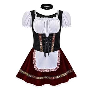 Oktoberfest Cheer Costume, Women's Beer Girl Costume, Bavarian Beer Girl Costume, French Maid Waitress Clubwear, Oktoberfest Wench Adult Dirndl Dress, Oktoberfest Women Costume, #N22433