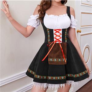 Christmas Cheer Costume, Women's Beer Girl Costume, Bavarian Beer Girl Costume, French Maid Waitress Clubwear, Oktoberfest Wench Adult Dirndl Dress, #N22368