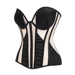 Black/Apricot Strapless Corset Bodysuit with Adjustable Back Lace-Up, Tummy Control Shapewear for Women N23869