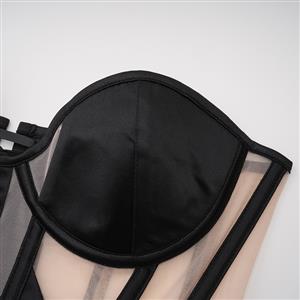 Black/Apricot Strapless Corset Bodysuit with Adjustable Back Lace-Up, Tummy Control Shapewear for Women N23869