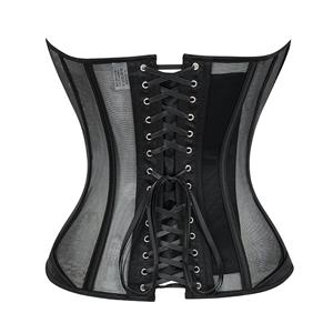 Black Strapless Corset Bodysuit with Adjustable Back Lace-Up, Tummy Control Shapewear for Women N23866