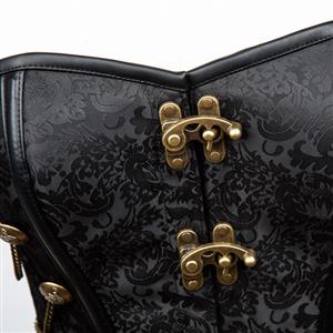 Steampunk Black Brocade Steel Bones Strapless Body Shaper Overbust Corset N22665