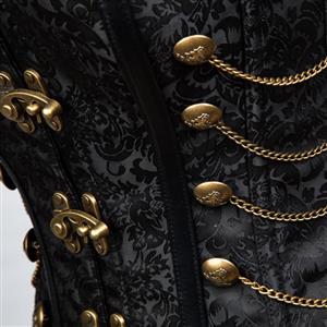 Steampunk Black Brocade Steel Bones Strapless Body Shaper Overbust Corset N22665