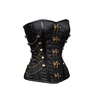 Steampunk Black Brocade Steel Bones Strapless Body Shaper Overbust Corset N22665