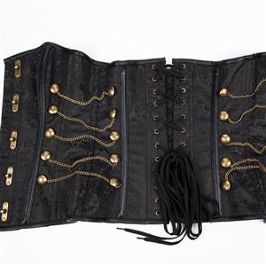 Steampunk Black Brocade Steel Bones Strapless Body Shaper Overbust Corset N22665