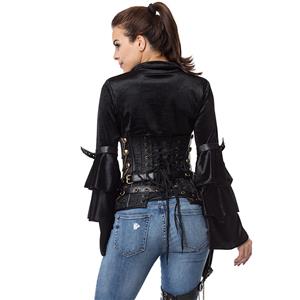 Steampunk Black Brocade Steel Bones Strapless Body Shaper Overbust Corset N22665