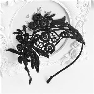 Black Crocheted Lace Jewelry Hairband J12819